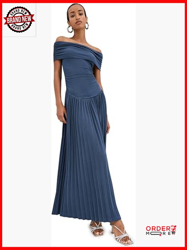 Maxi Dress Ruched Drop Waist Off Shoulder Pleated A-Line